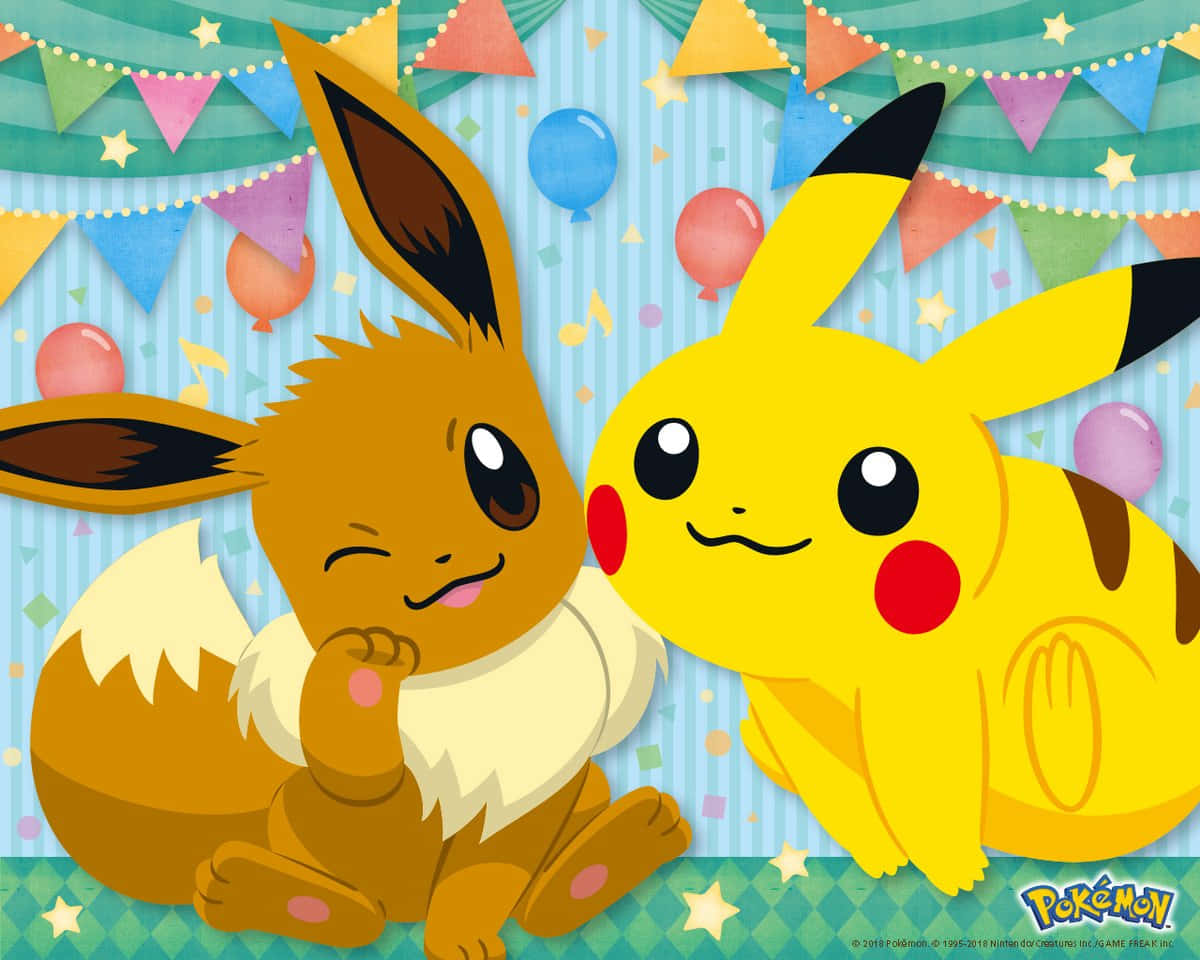 A Cute Pikachu Eevee Enjoying Some Time Together Wallpaper