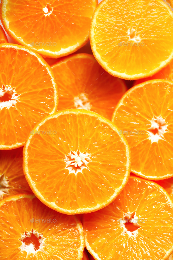 Fresh Sliced Orange Fruit Texture Macro Top Copy Space