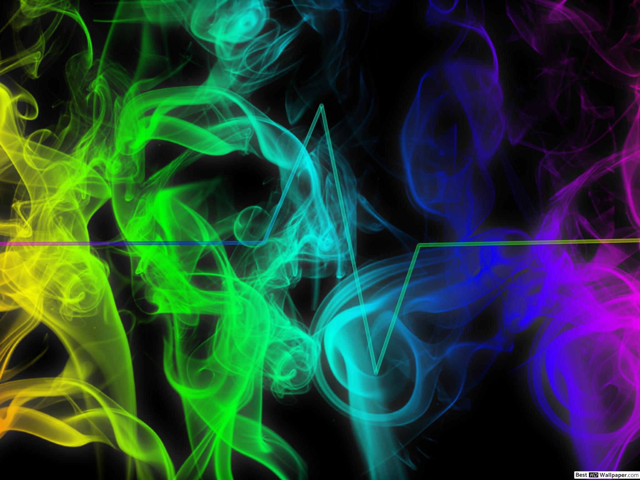 Colorful Abstract Smoke And Black Background Over Heart Rhythm HD