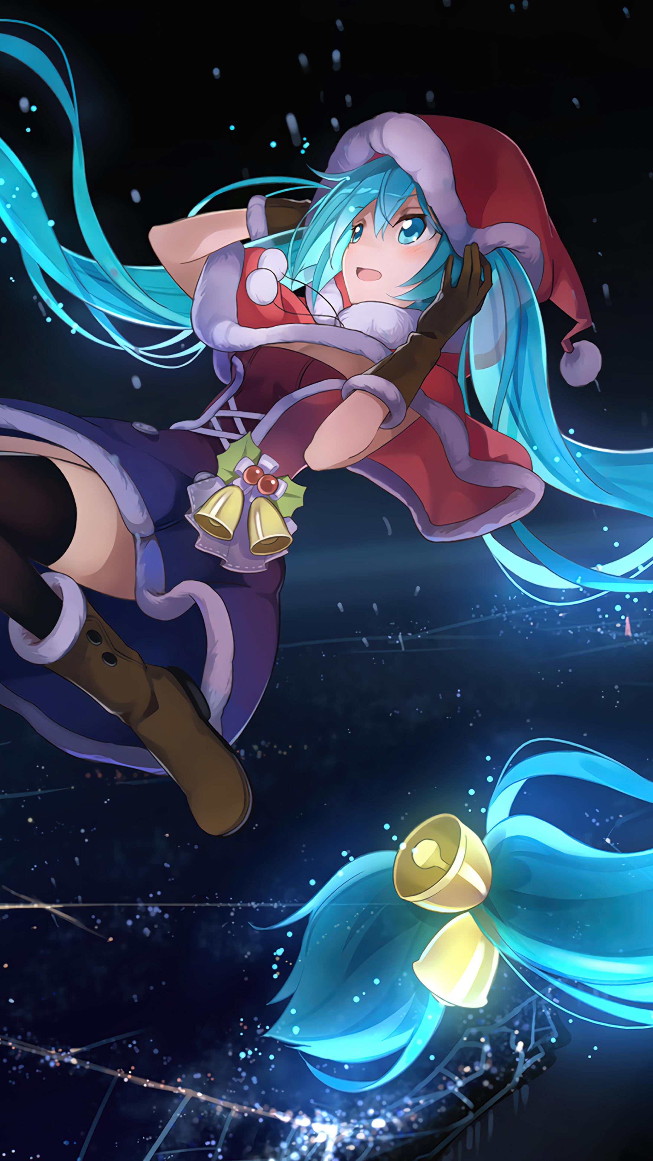 Christmas Tree Santa Anime Girl Hatsune Miku 4k Wallpaper iPhone