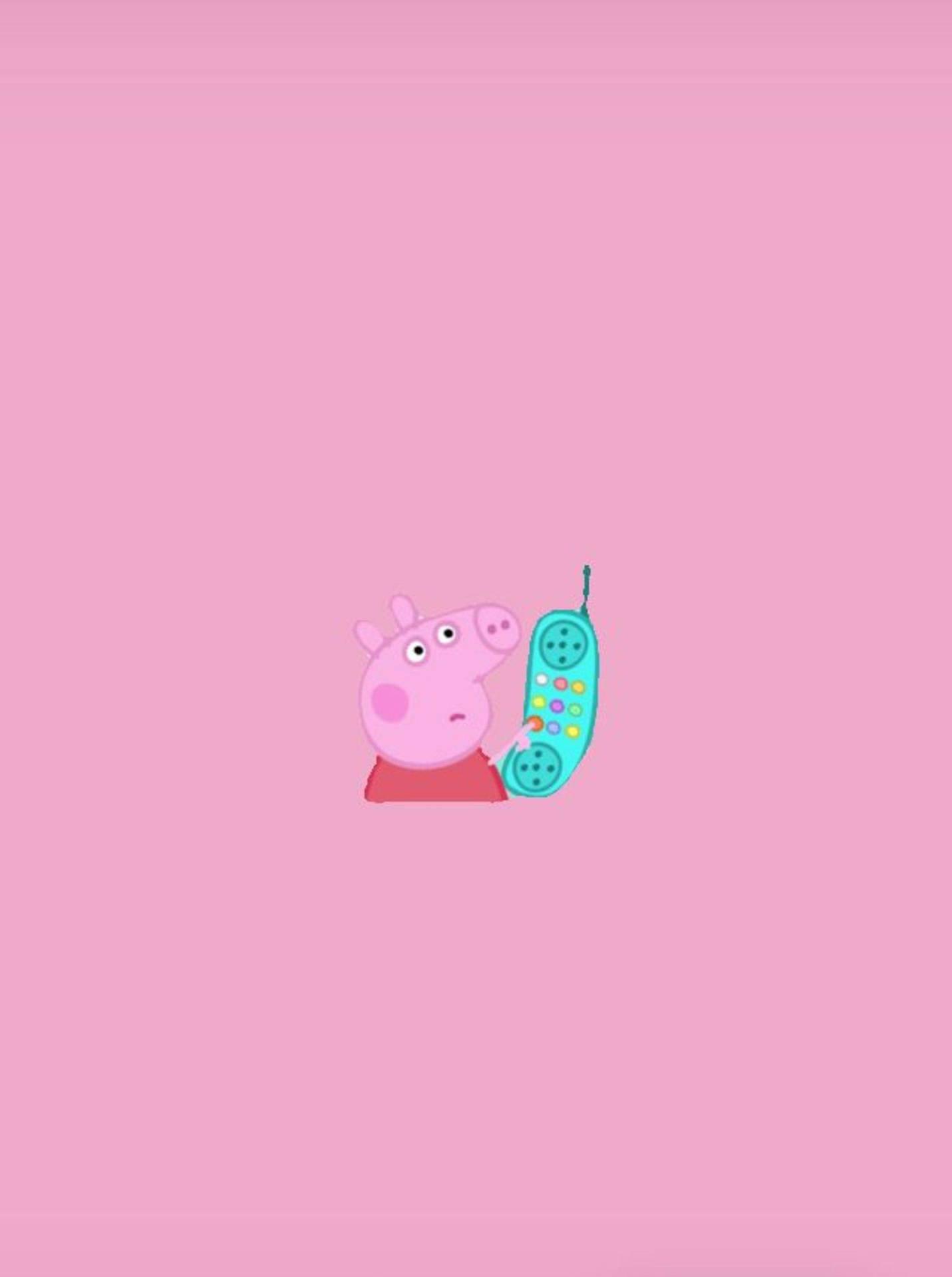 Peppa Pig On A Phone Screen With Pink Background