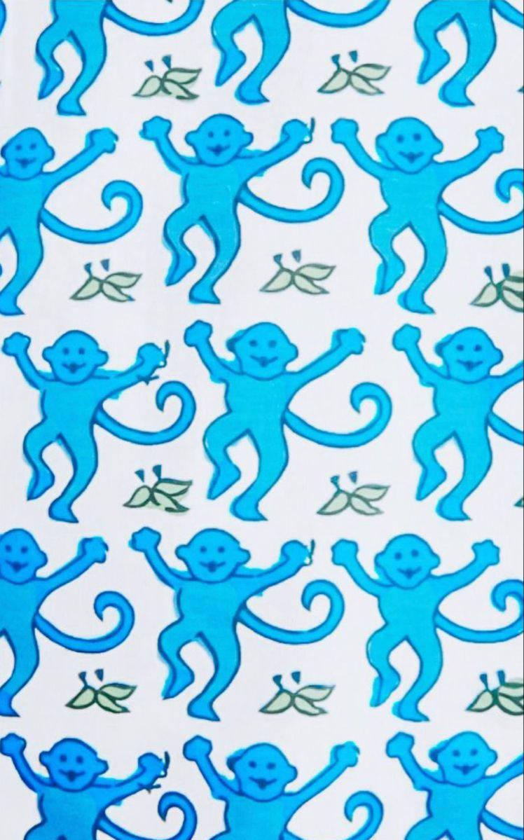 Download Preppy Blue Monkey Pattern Wallpaper