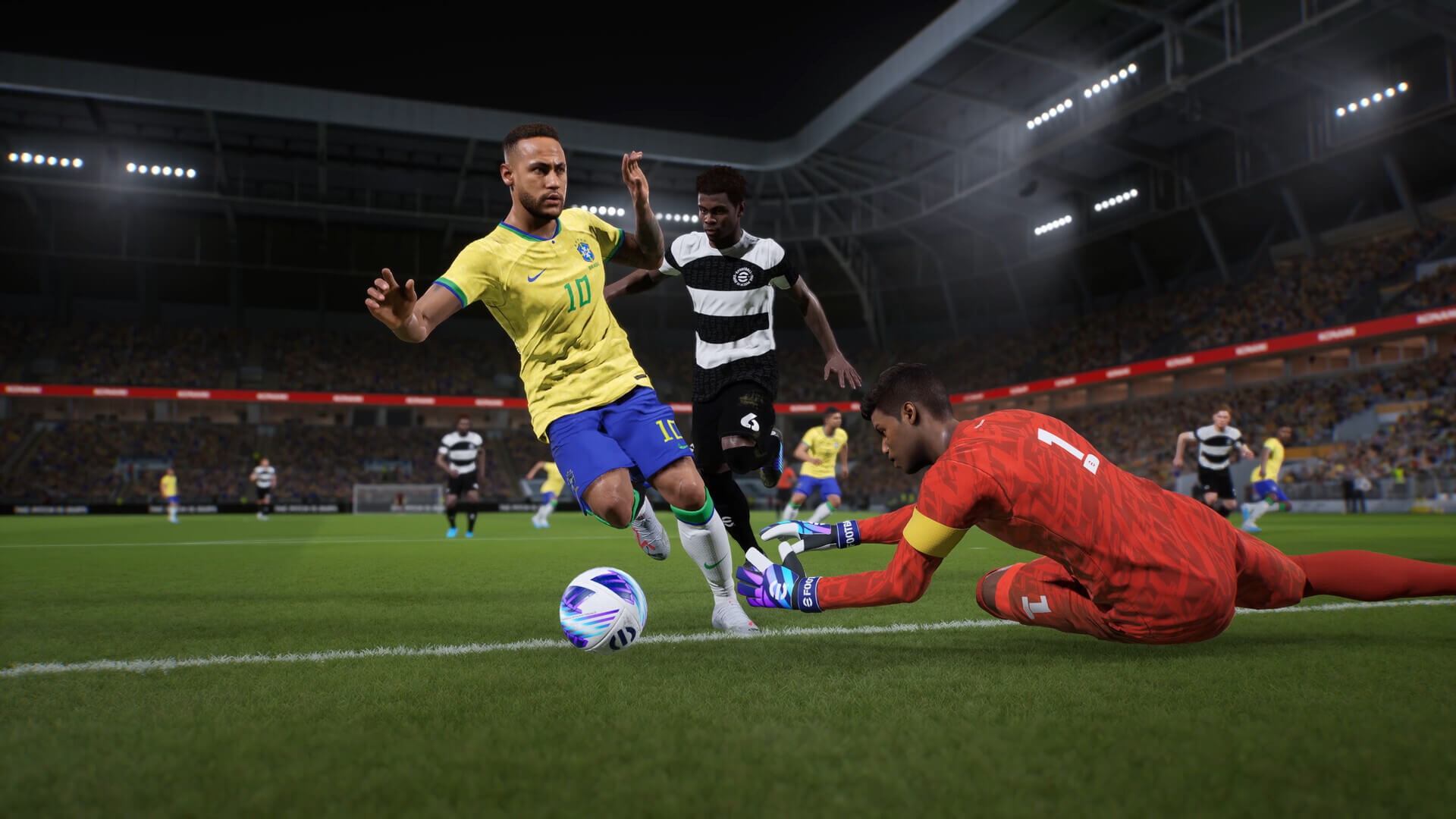 Neymar Jr. dribbling past a defender in PES 2024