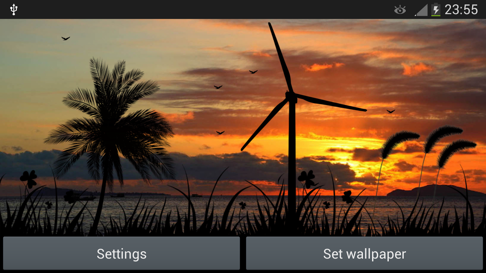 Background Image Windmill Turning Swaying Coconut Trees The Wind