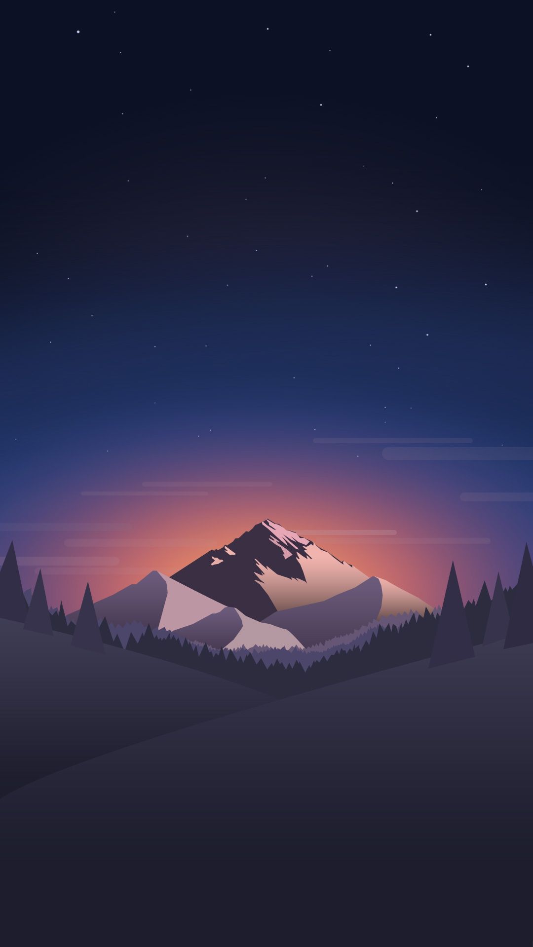 Digital Minimal Mountains Forest Night iPhone Wallpaper