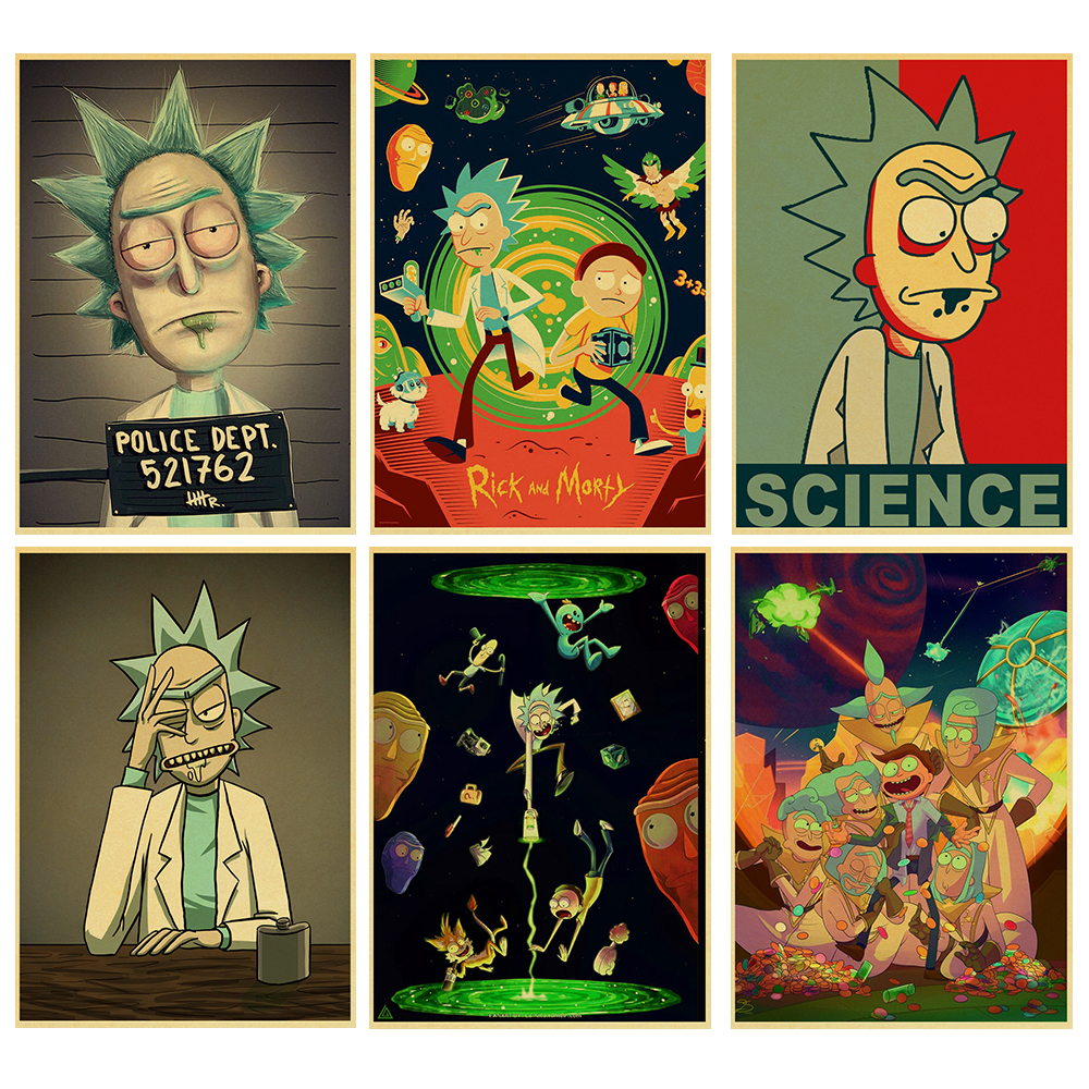 Rick And Morty Anime Retro Poster Vintage Print Cartoon Picture