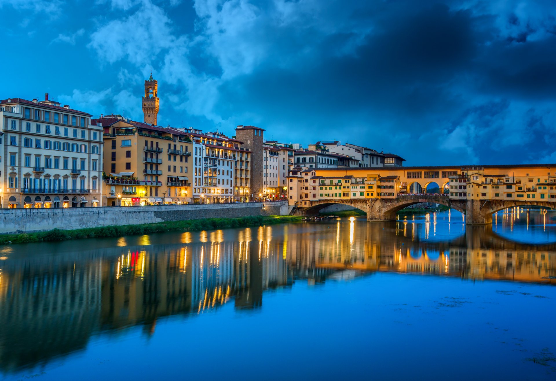 Bridge Florence Italy Light Night Man Made Ponte Vecchio 4k Ultra HD Wallpaper