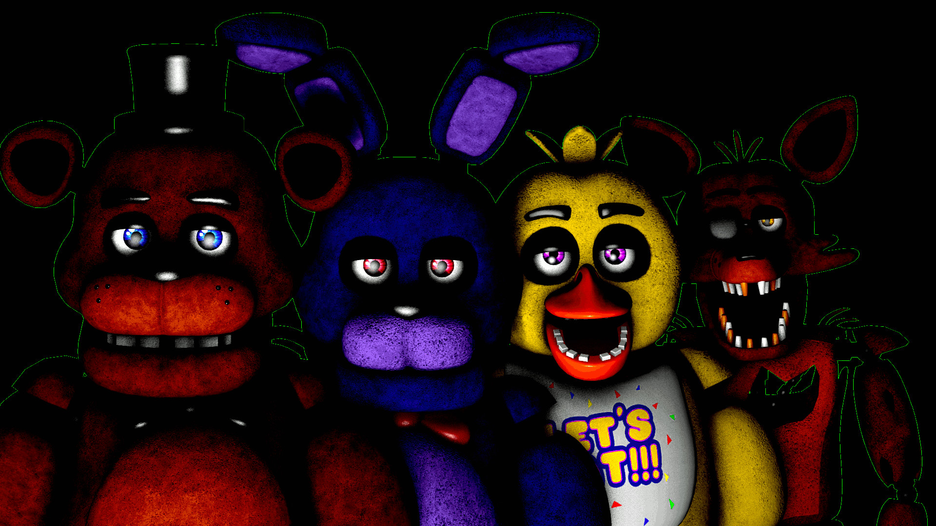 Group of Four FNAF Animatronics in the Dark