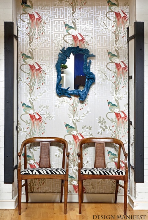 Nina Campbell Paradiso Wallpaper Eclectic Living Room Design
