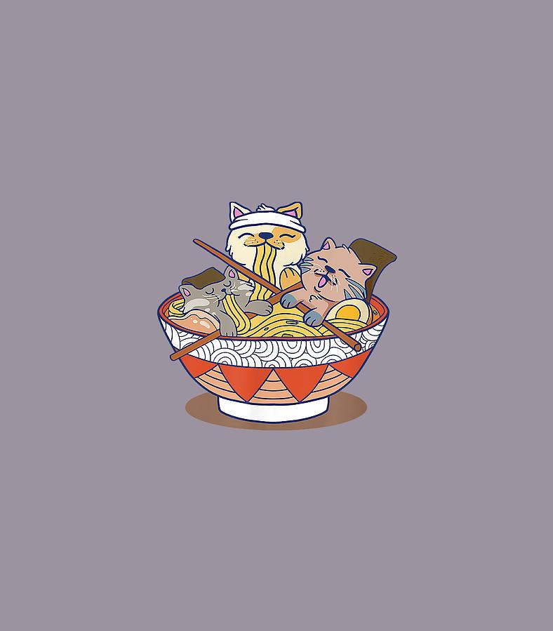 Kawaii Cats Anime Gift Idea Japanese Ramen Noodles Digital Art By