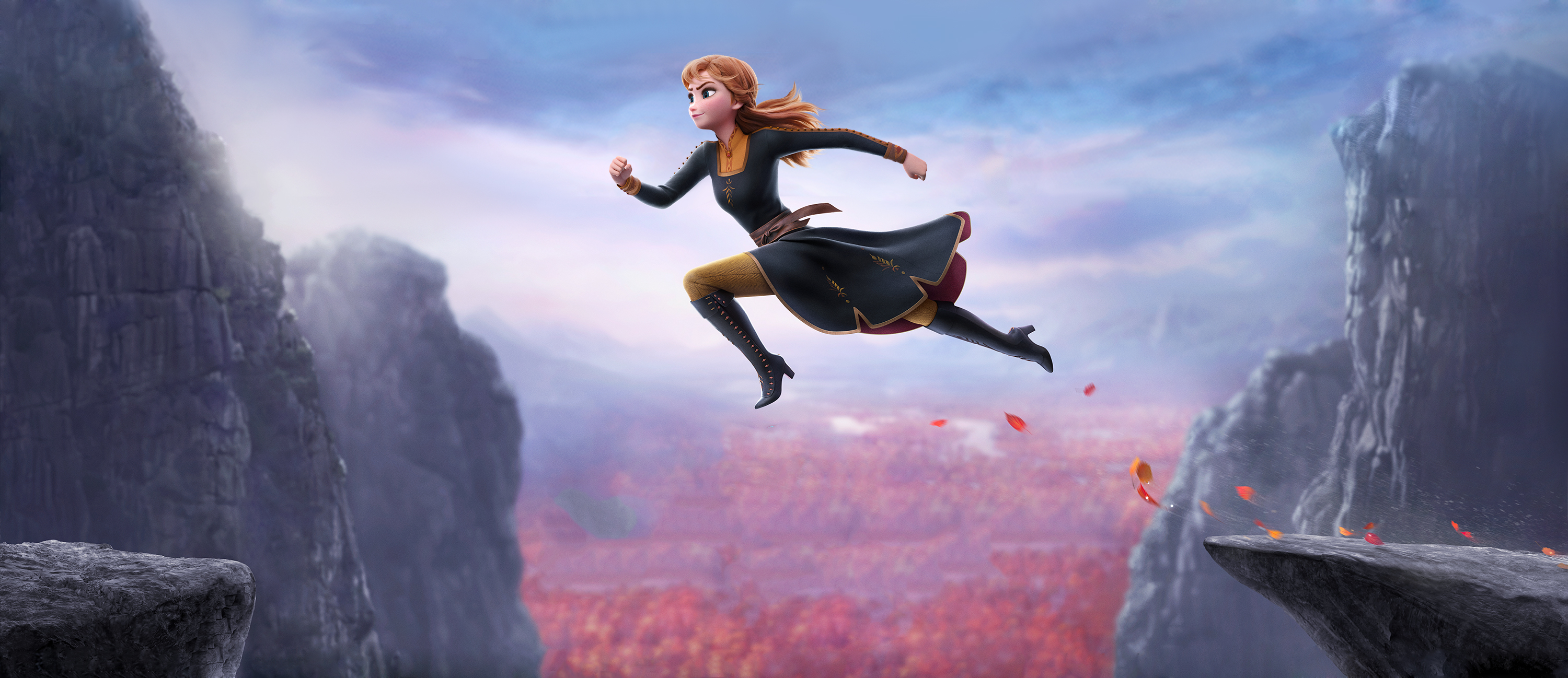 Princess Anna Leaping Across Cliffs in Frozen