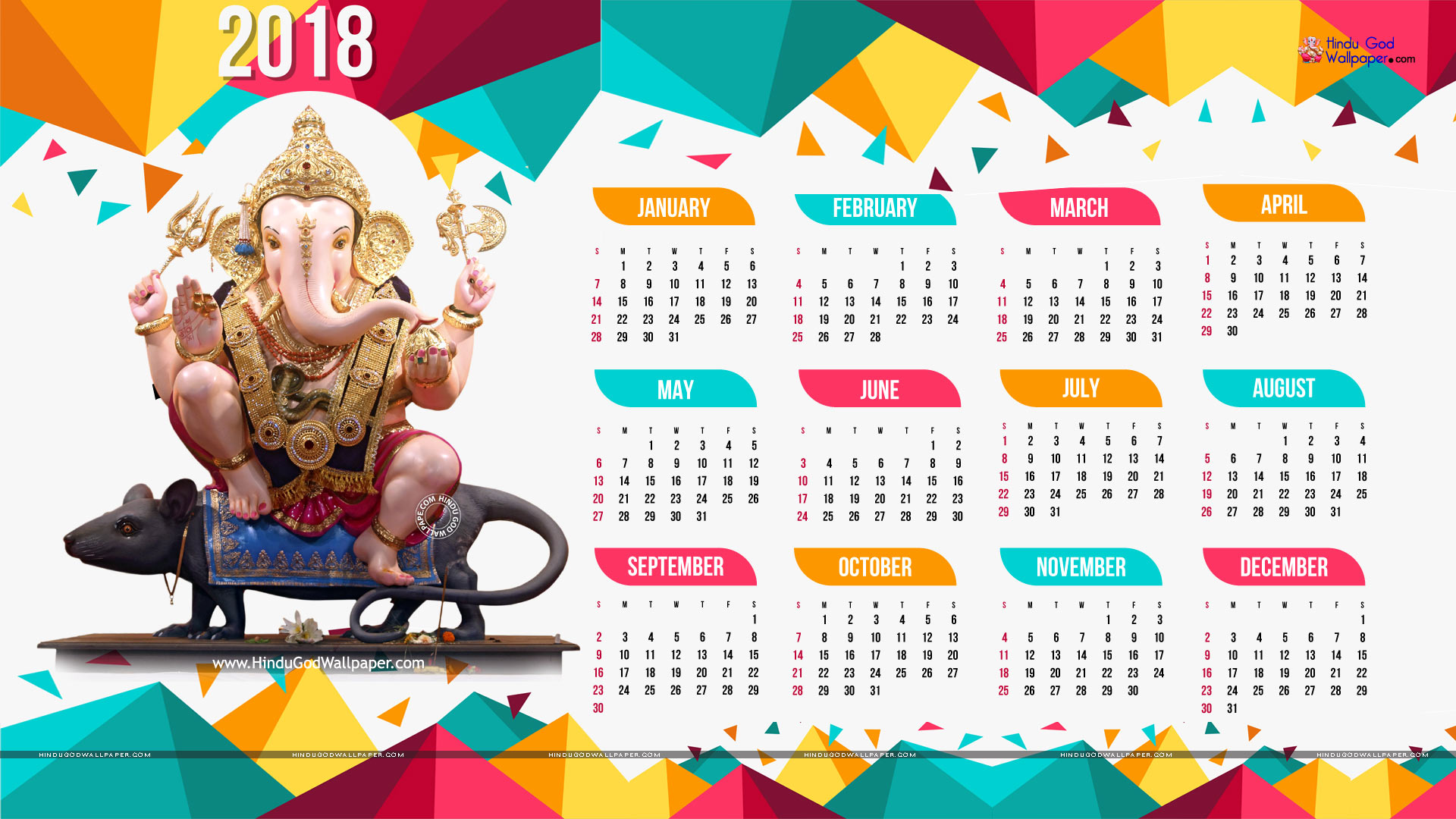 Year 2018 Calendar Wallpaper for Desktop Background 1920x1080
