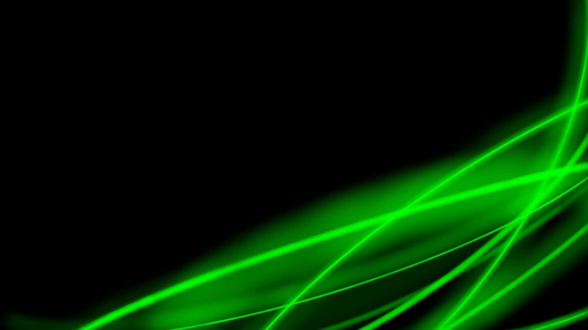 Abstract green neon light trails on a dark background