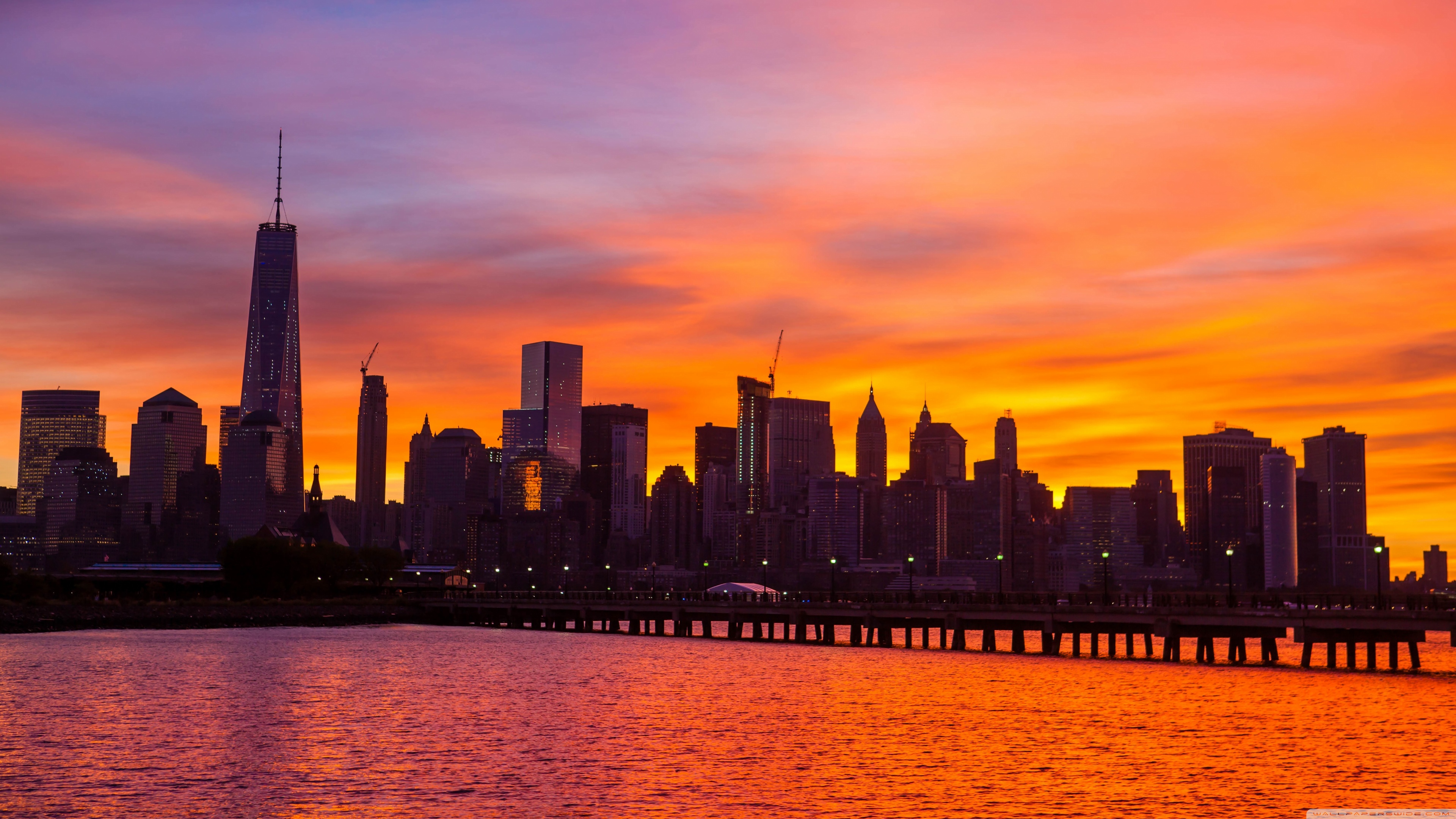 New York City Skyline Sunrise 4k HD Desktop Wallpaper For