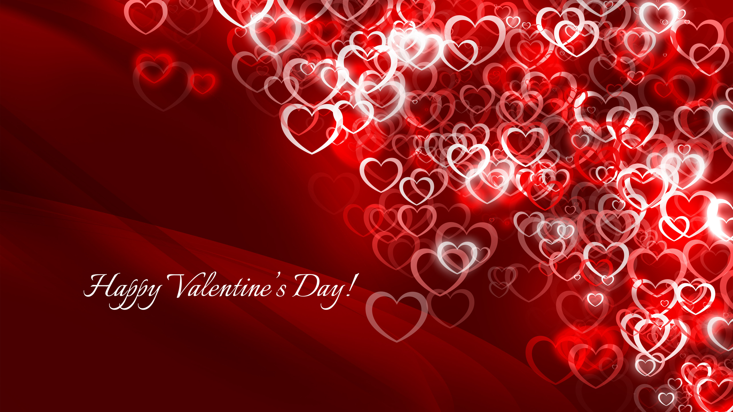 Red background with white and light red hearts for Valentine's Day, with the text 