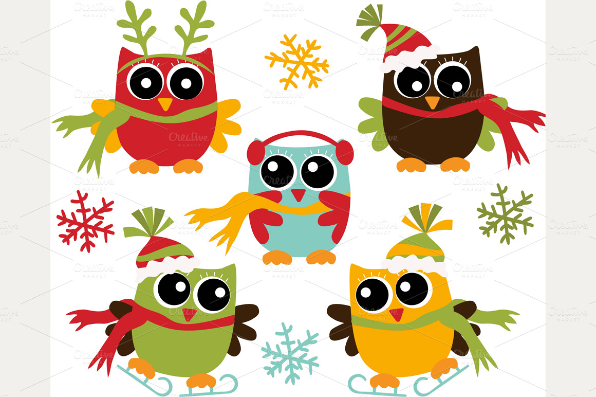 Christmas Owls Illustrations On Creative Market