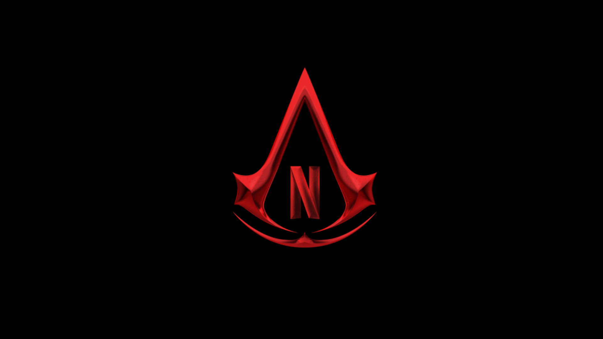 A stylized red logo that combines the Assassin's Creed insignia with the Netflix 'N' logo. It suggests a crossover between the two brands, possibly hinting at a Netflix adaptation or collaboration