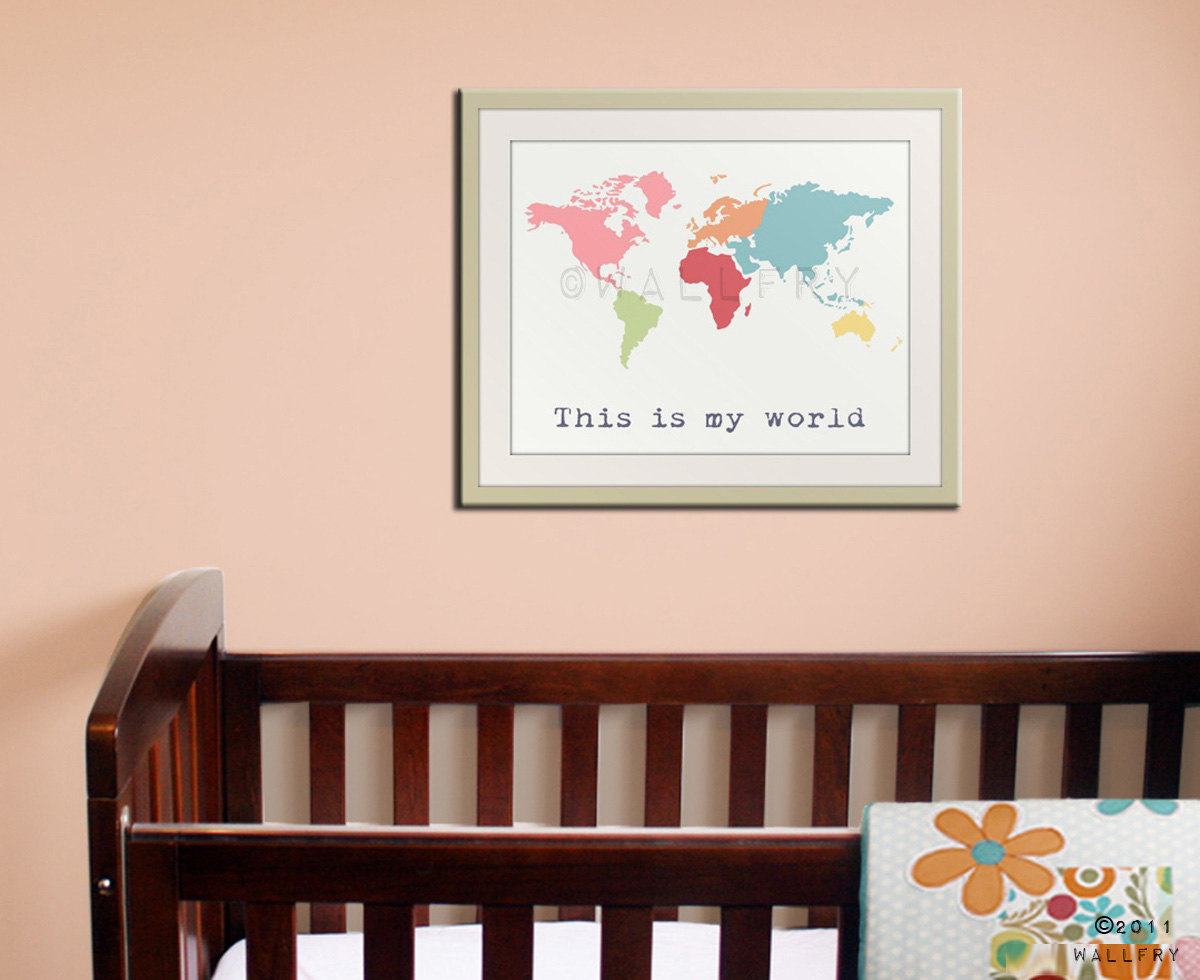 Wallpaper World Map Childrens Art Kids Wall Baby Nursery Decor