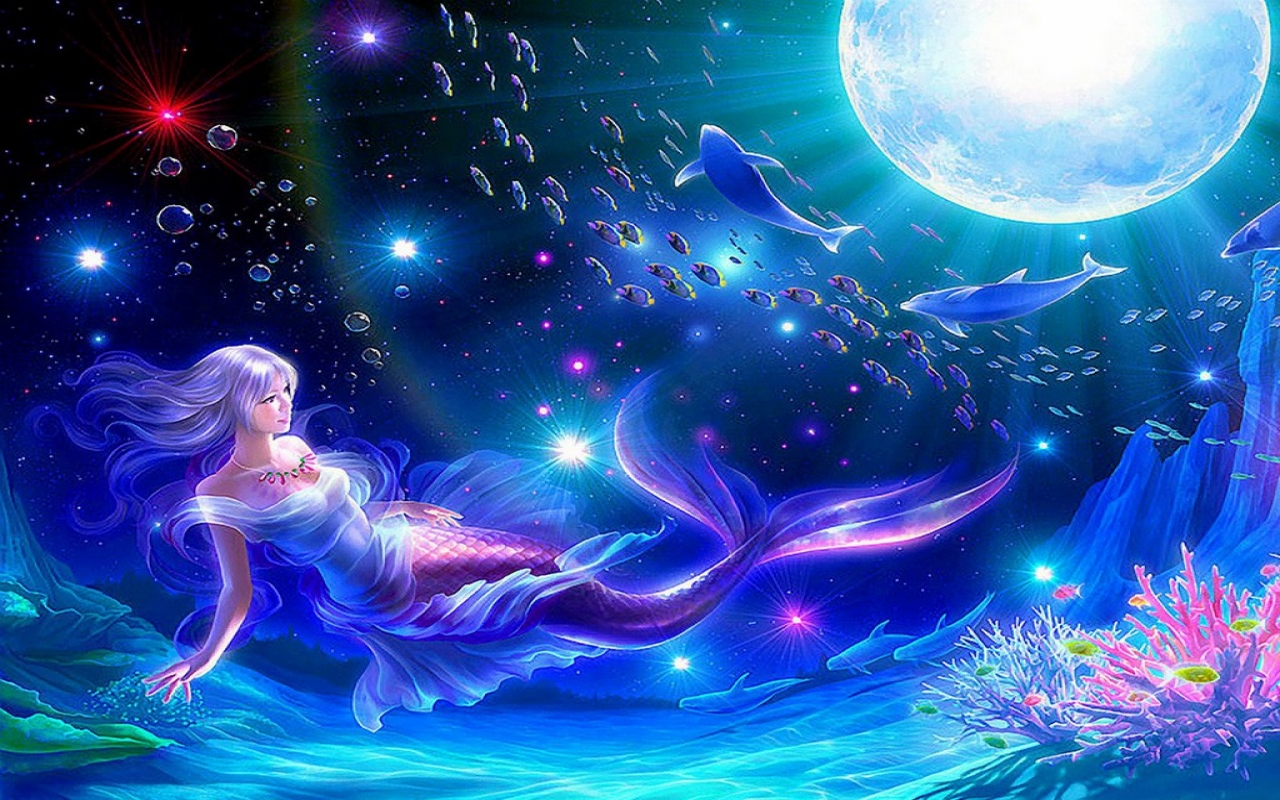  mermaid moon Fantasy wallpaper background 1280x800