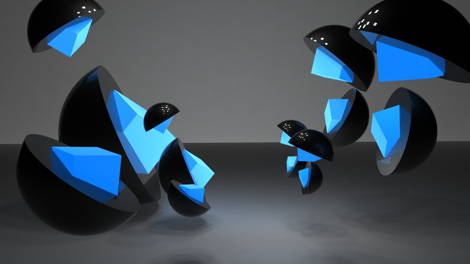 Abstract 3d Cg Digital Art Shapes Contrast Black Blue Float Wallpaper