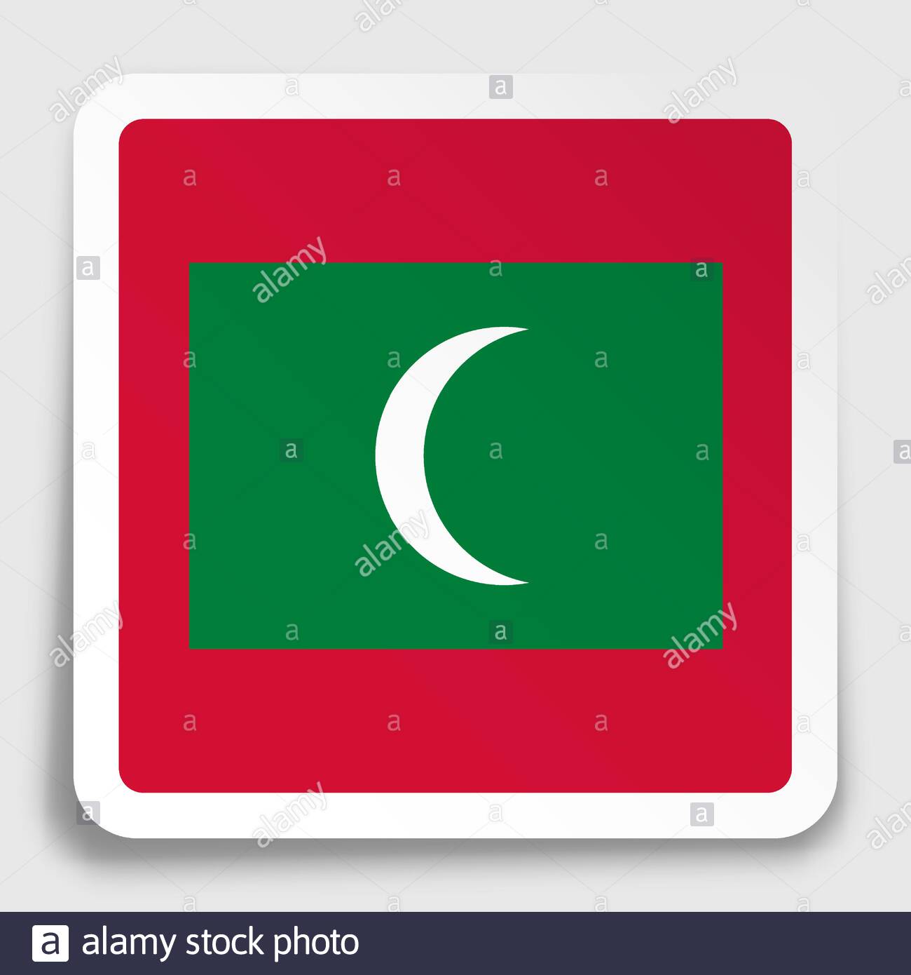 Maldives Flag Icon On Paper Square Sticker With Shadow Button For