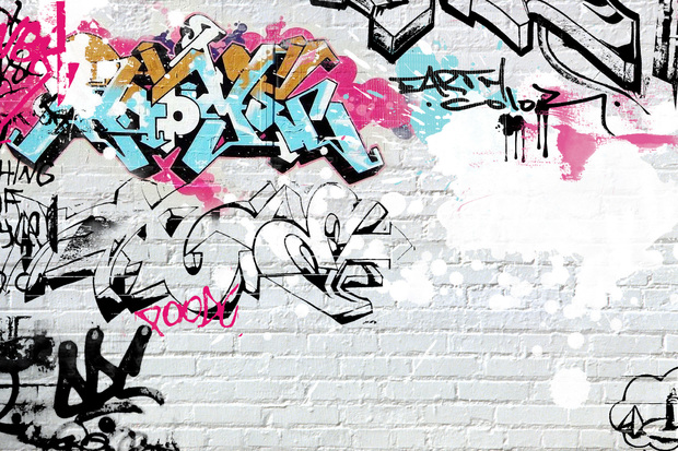White Brick Graffiti Fototapeter Tapeter Photowall