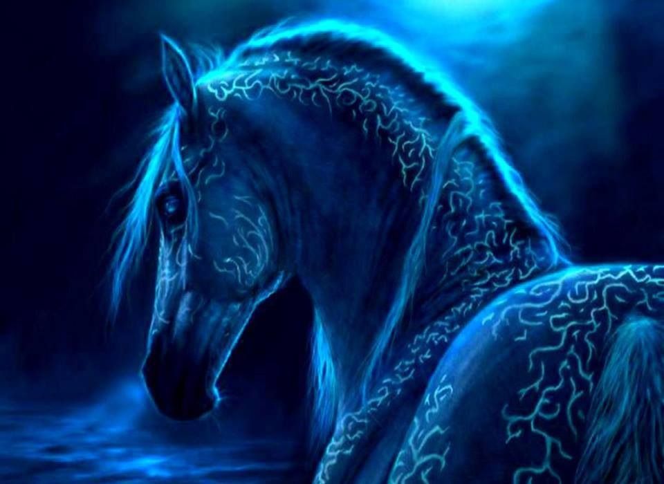 Dark Horse Fantasy Art In Blue Horses Wallpaper