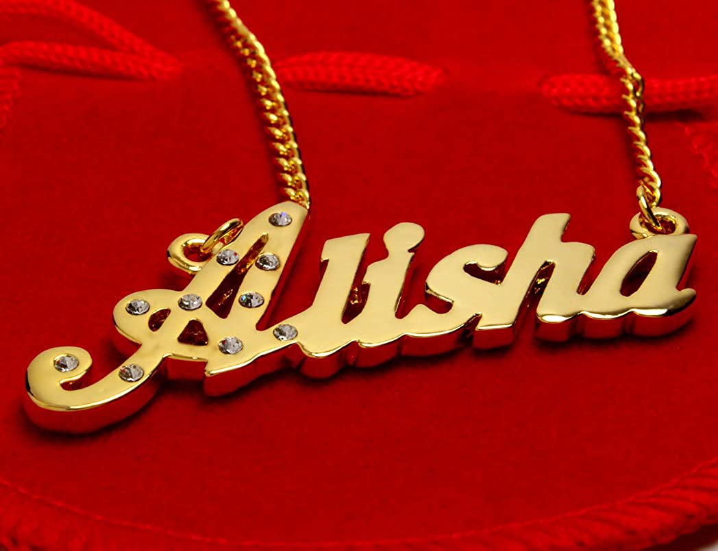 Amazon Name Necklace Alisha 18k Yellow Gold Plated Clothing