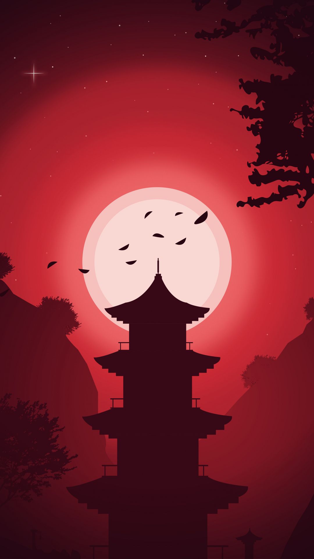 1080x1920 Artwork building moon night silhouette wallpaper