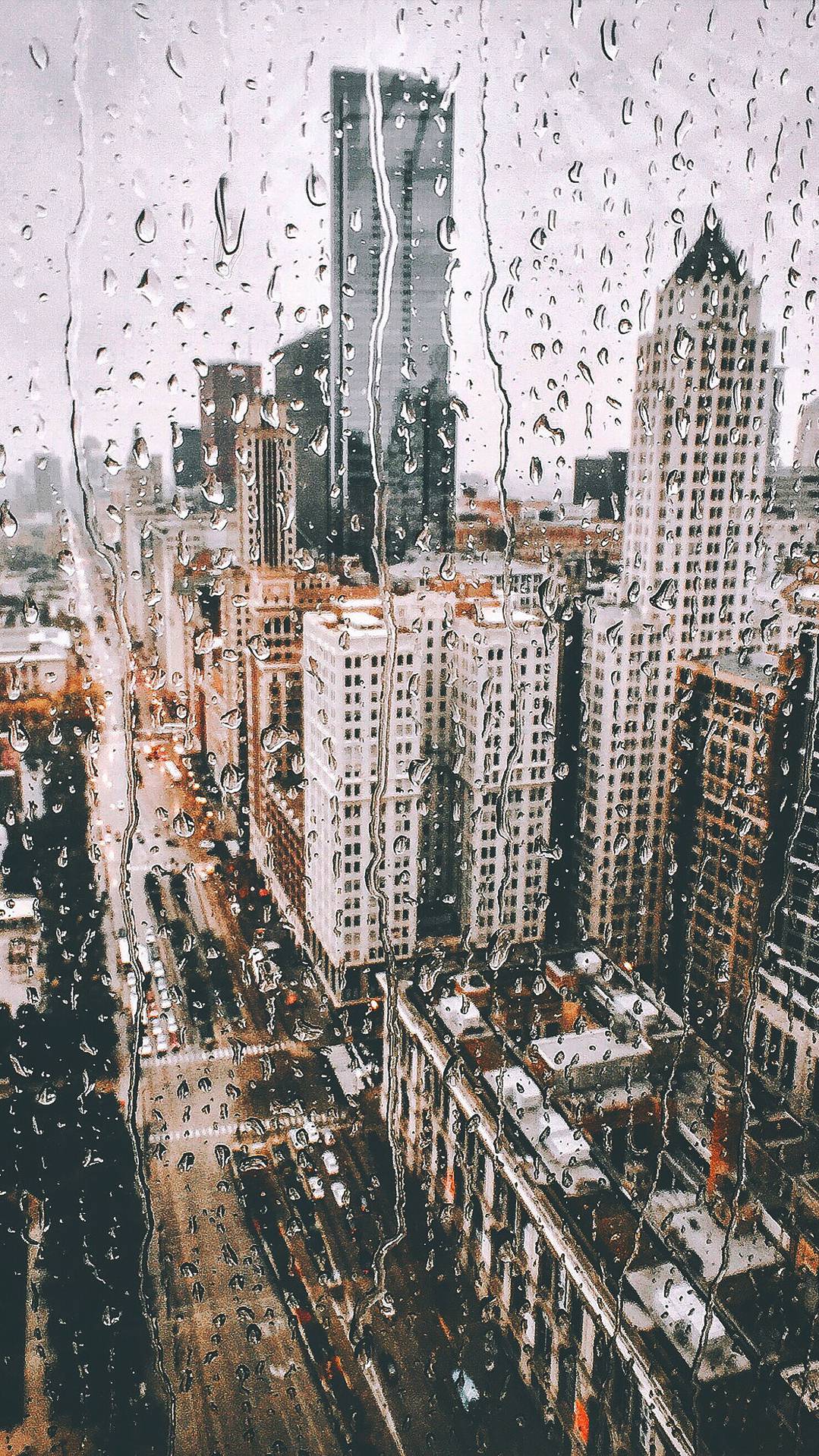 New York City Rain From Glass iPhone Wallpaper