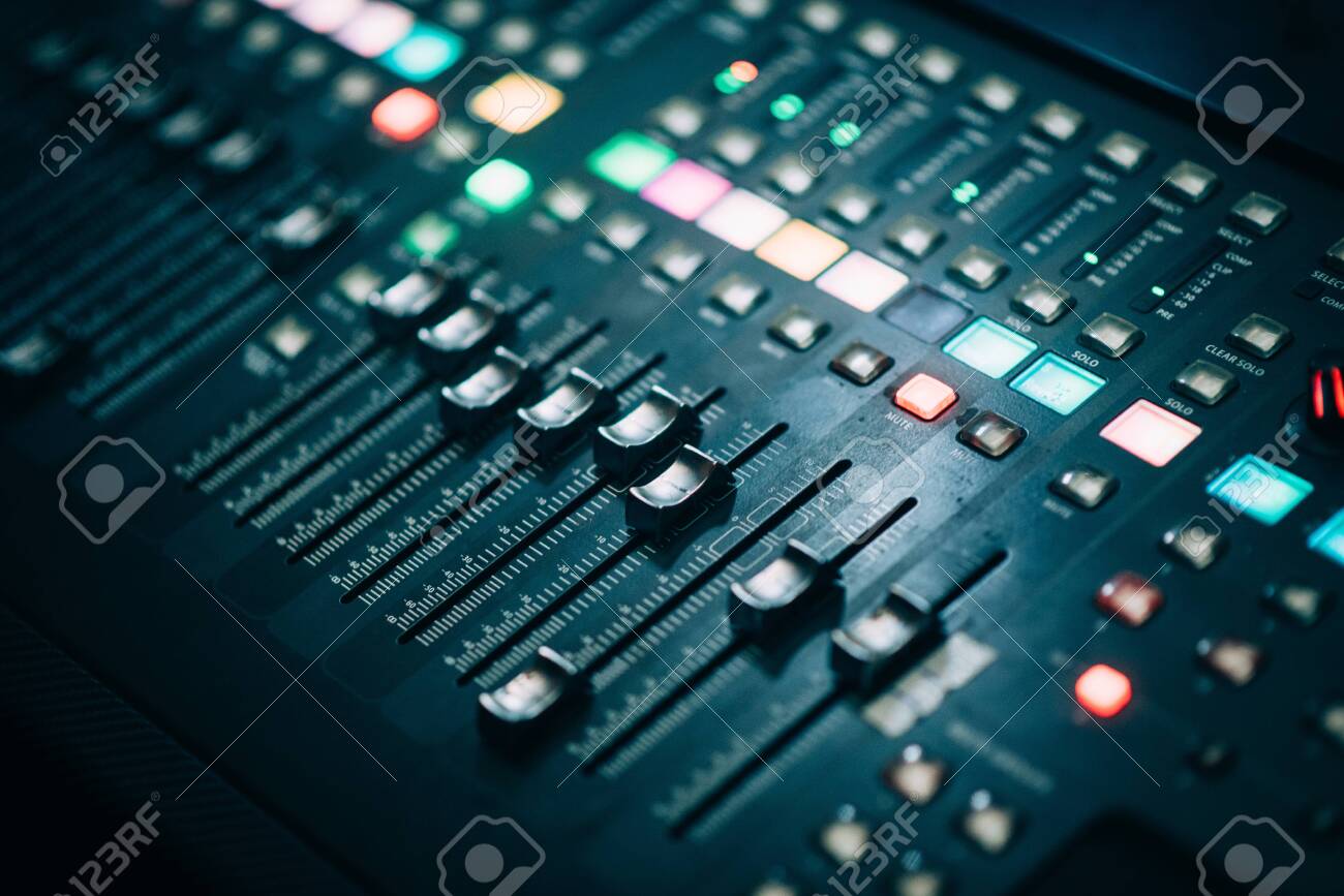 Sound Mixer Background With Lots Of Light Spots Stock Photo