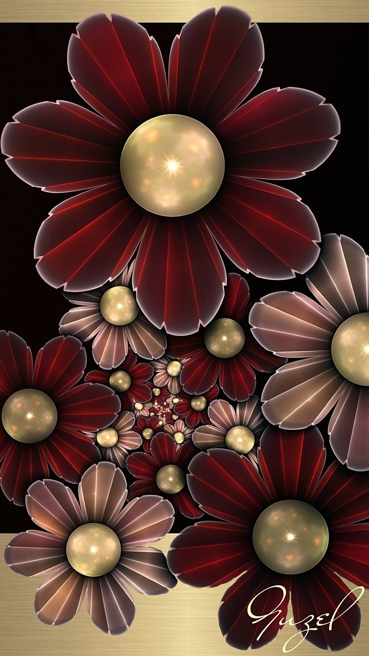Maroon And Gold Flowers Wallpaper Flower Cellphone