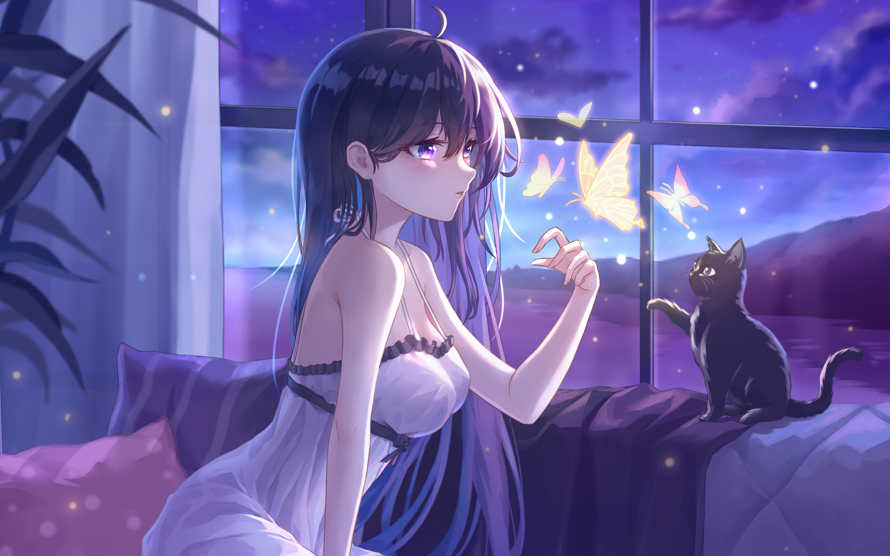 Anime Girl With Cats 4k Macbook Pro Retina HD Wallpaper