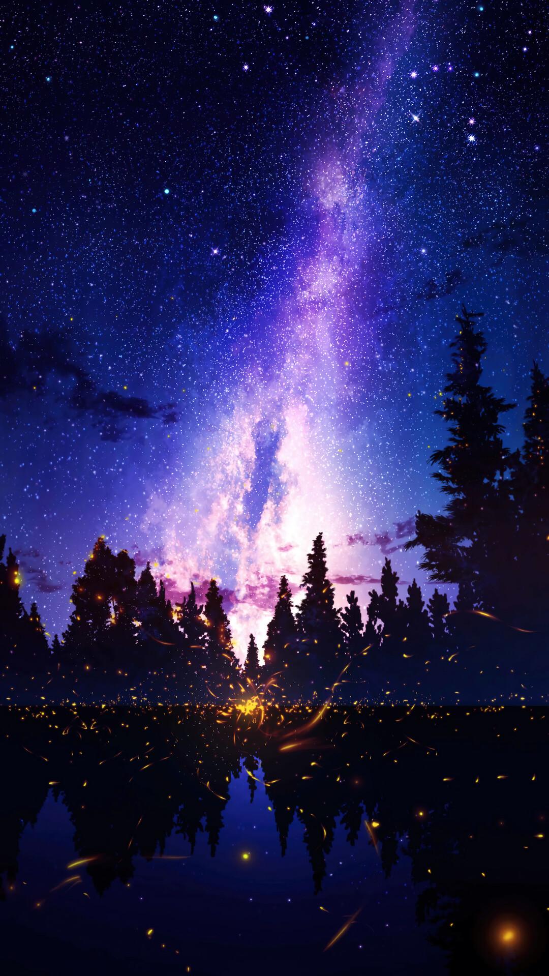 Starry Sky Night Forest Scenery 4k Wallpaper Iphone Hd Phone 6360f