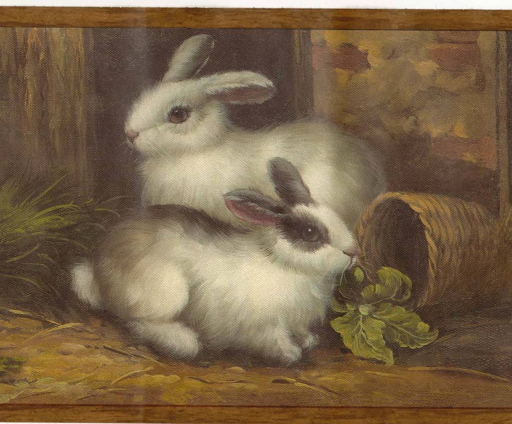 Cute Rabbits in Rustic Hutch Sale 8 95 Wallpaper Border 463 eBay