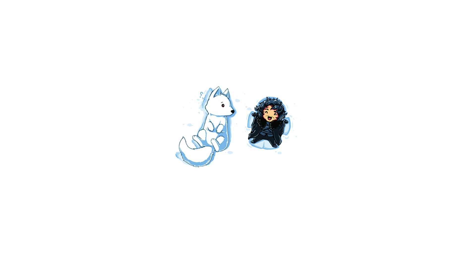 Ghost and Jon Snow Cartoon Game Of Thrones Wallpapers 1920x1080