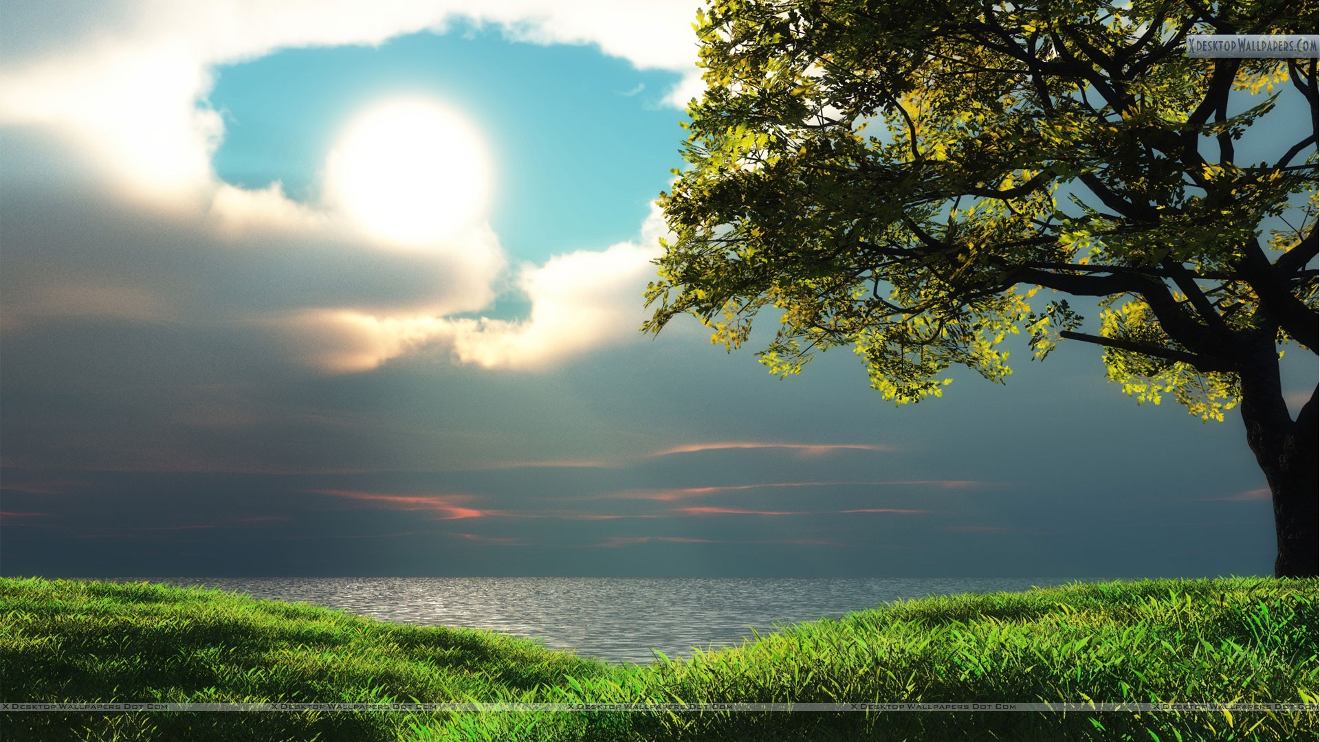 Download tranquil lake sunset HD wallpaper