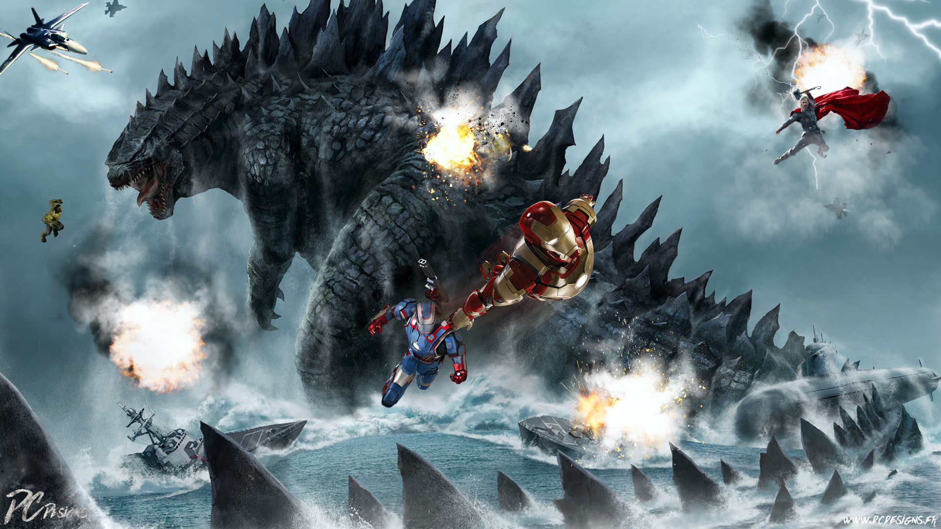 Godzilla Vs Avengers Puter Wallpaper Desktop Background