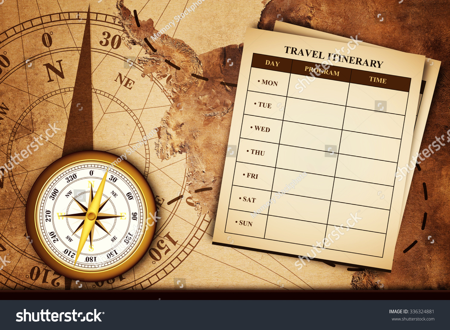 Travel Itinerary Vintage Map Pass Over Stock Ilustrace