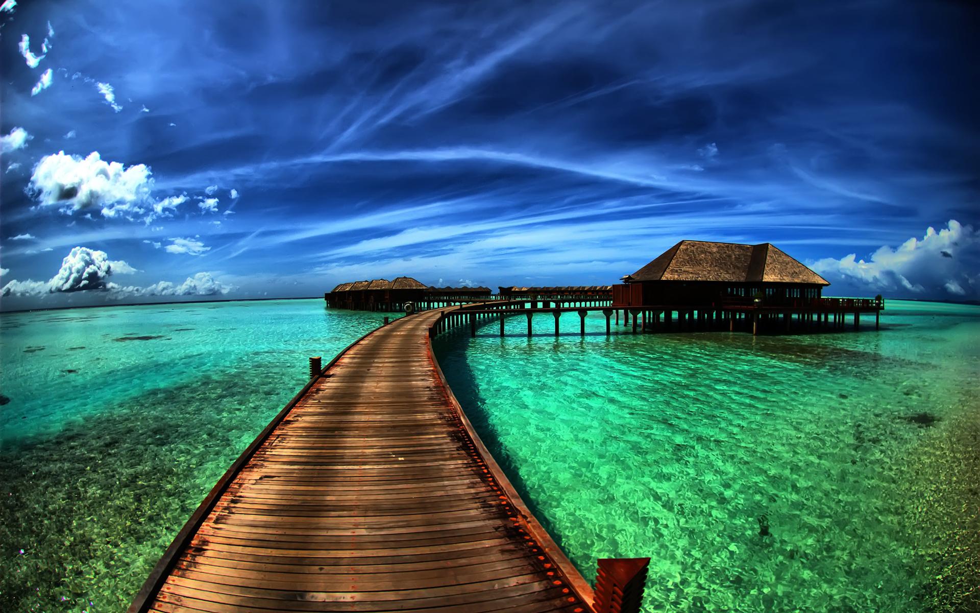 Maldives Overwater Bungalow with Wooden Walkway