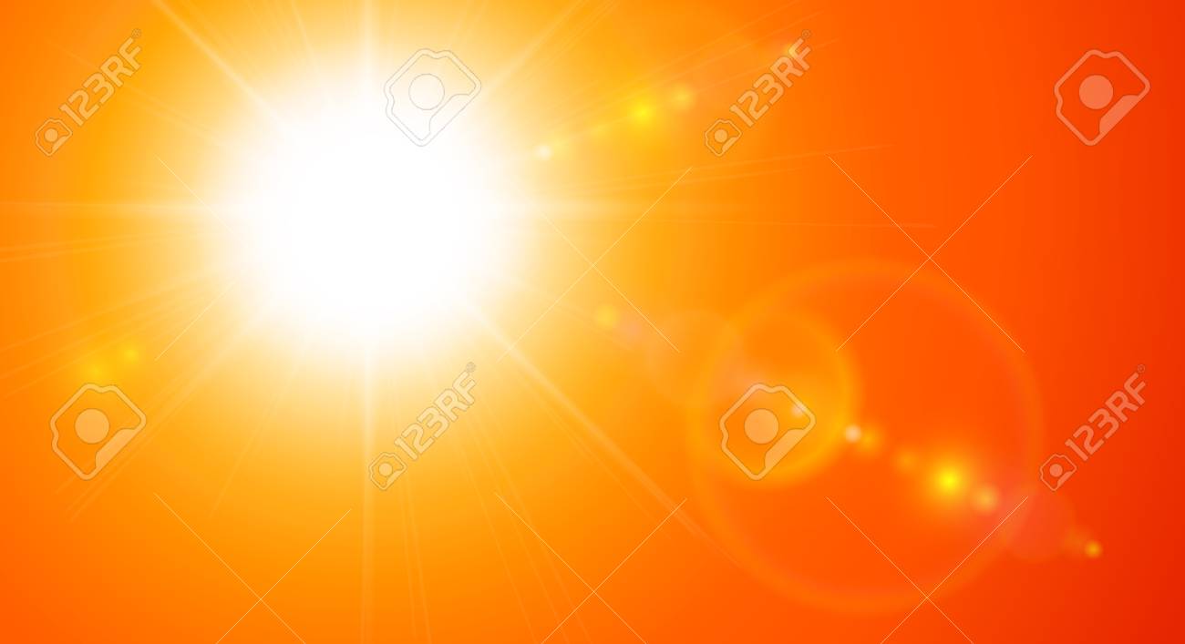 Orange Sunny Background Sun With Lens Flare Vector Illustration