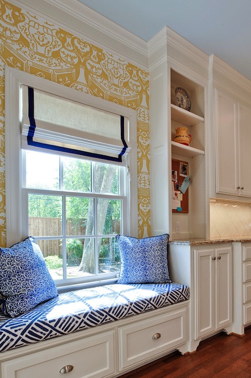 Kitchen Window Seat Features David Hicks The Vase Wallpaper In Yellow