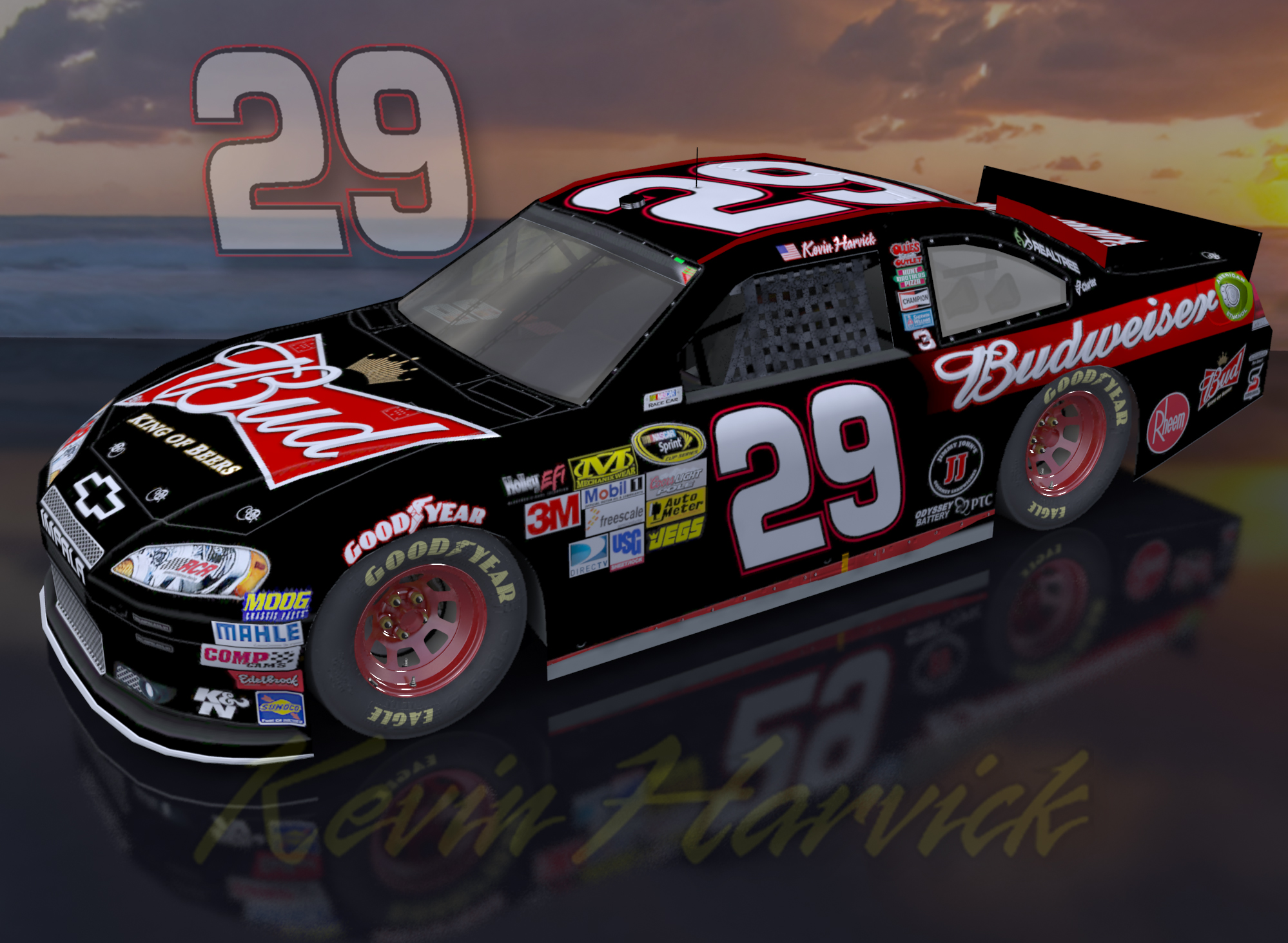 Kevin Harvick Budweiser Sunset Outdoors Wallpaper With A Beach