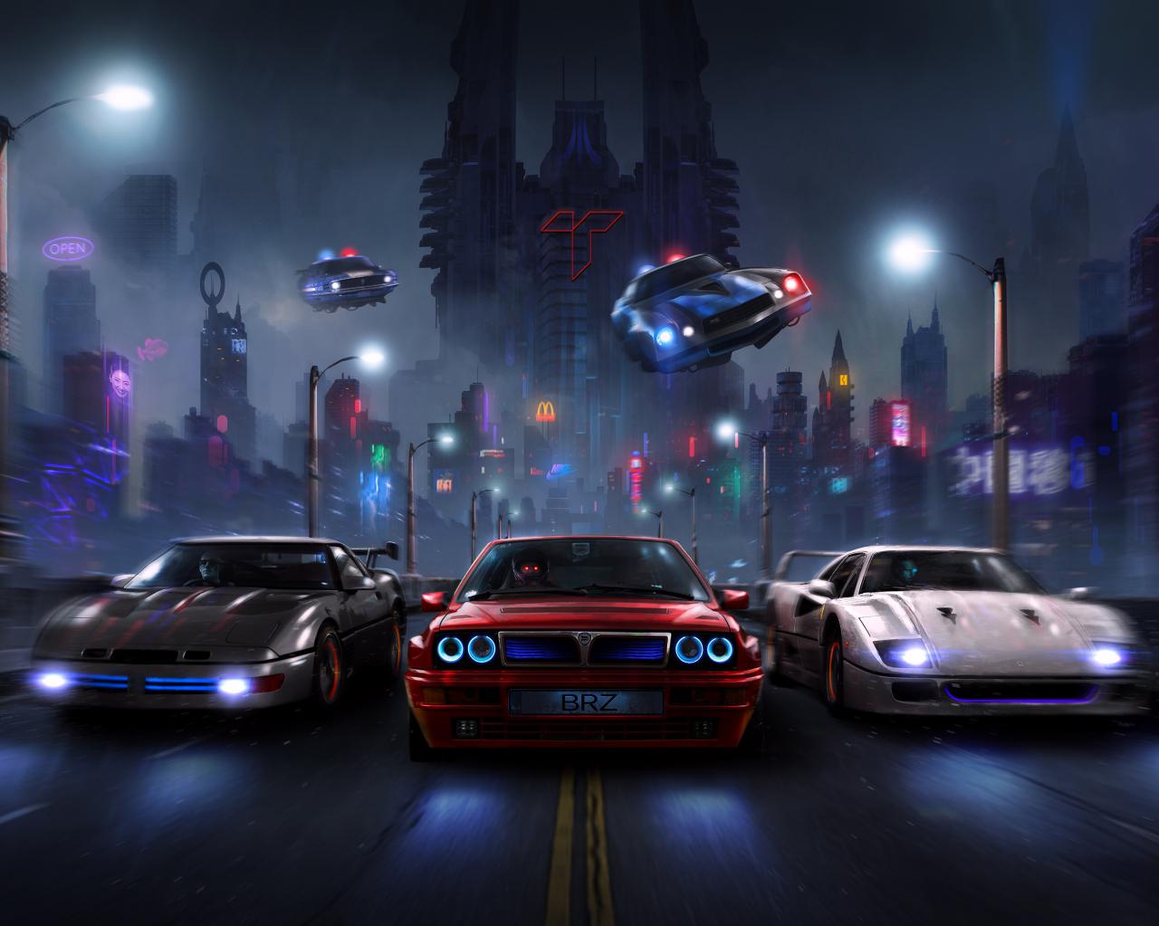 Wallpaper Racers Night Chase Cars Standard