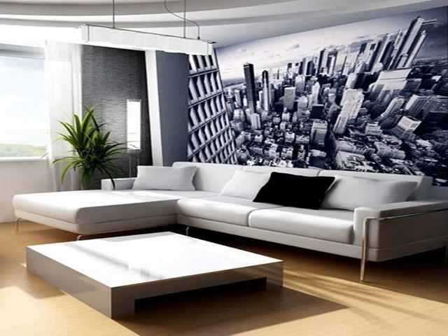  Decor Ideas for Living Room With Mega City Themes modern wallpaper