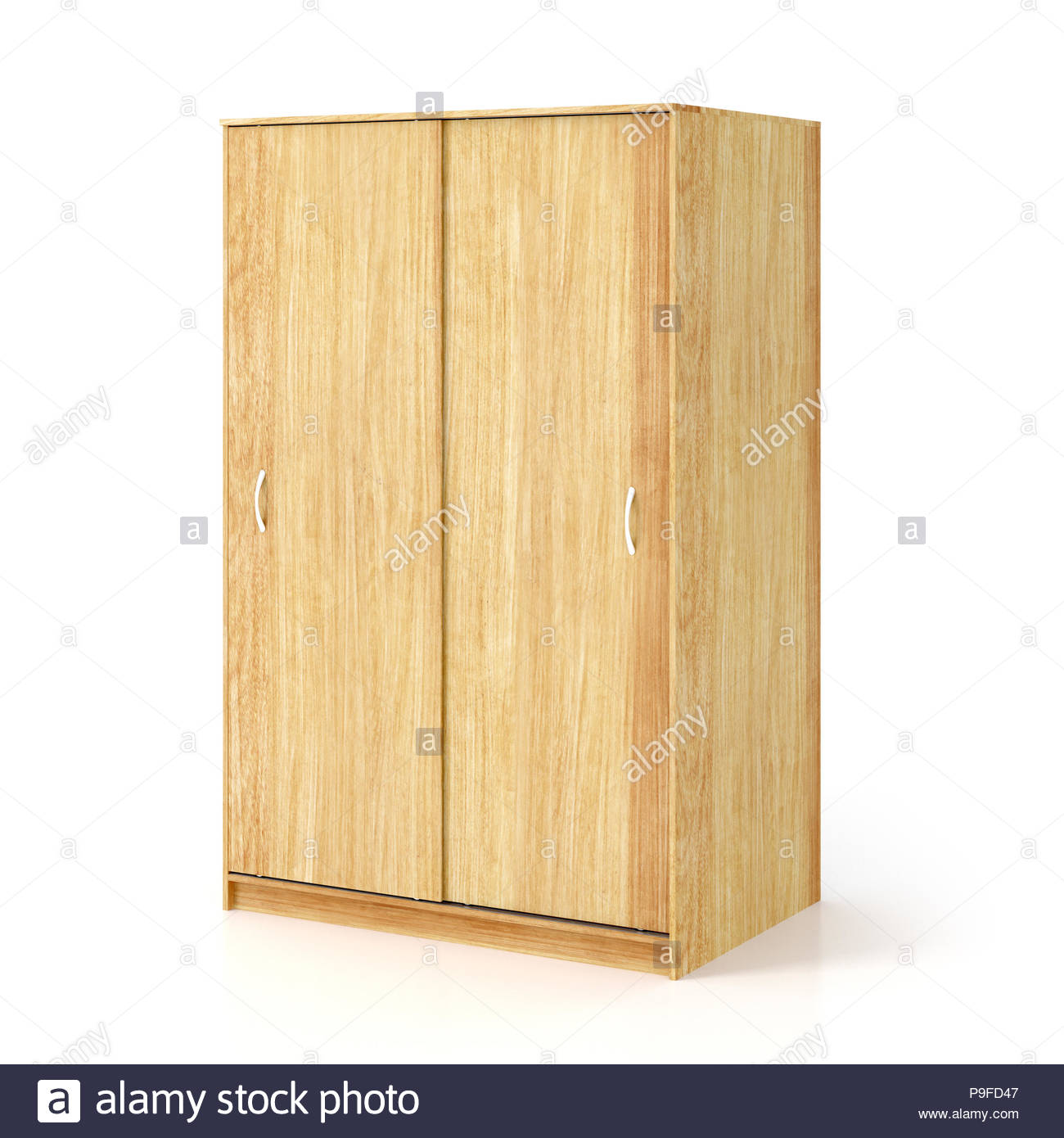 Wooden Wardrobe With Closed Sliding Doors Isolated On White