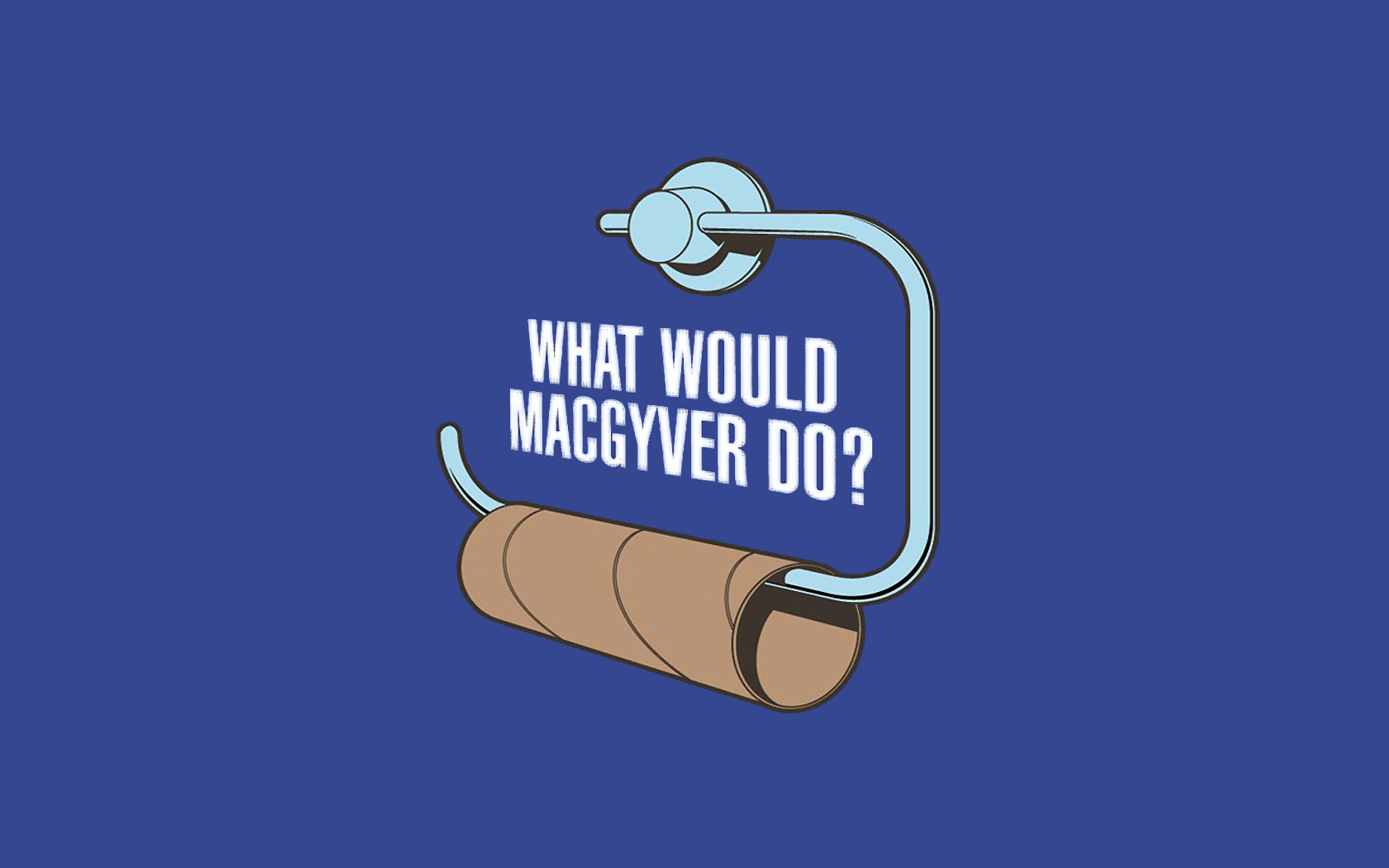 Minimalistic Funny Roll Toilet Paper Blue Background Macgyver