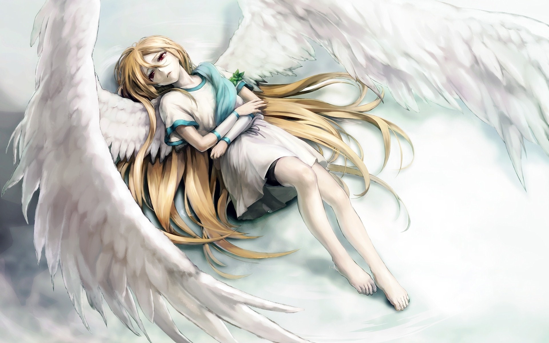 Anime Art Angel Wings Sad Long Hair Desktop Wallpaper