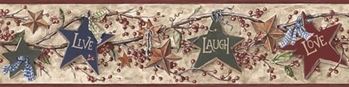 Country Vine And Stars Wallpaper Border Rf3521bd By York