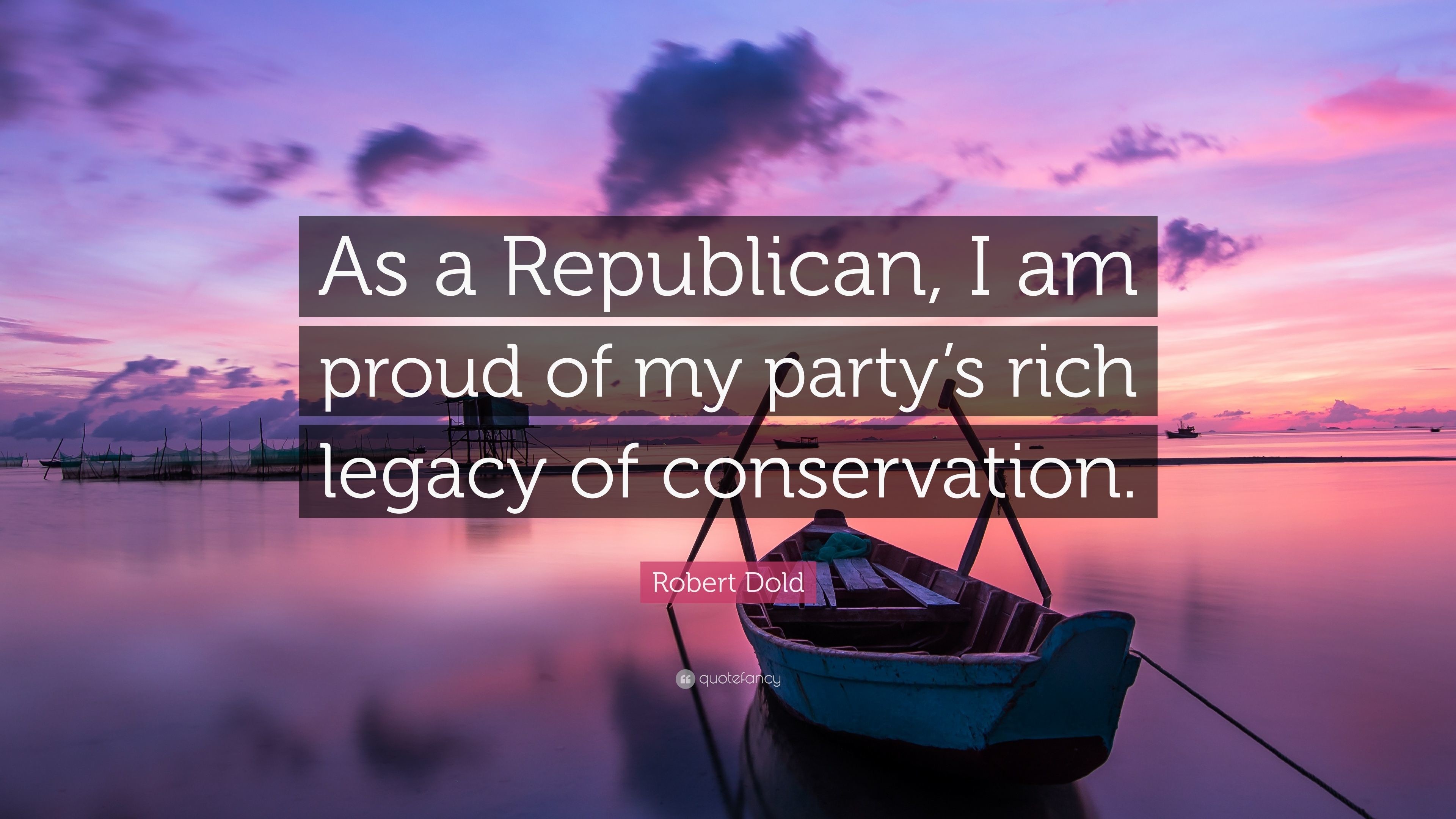 A serene sunset image with a lone boat on calm waters, symbolizing the Republican Party's claimed legacy of conservation